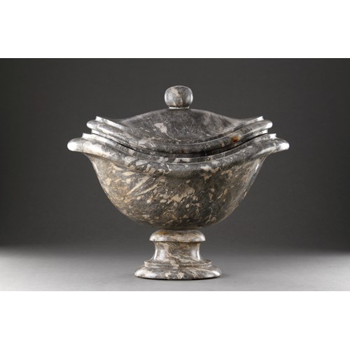 A Fine Baroque Grey Marble Oval Vase and Cover of Elegant Shape Raised upon an Oval Turned Marble Foot